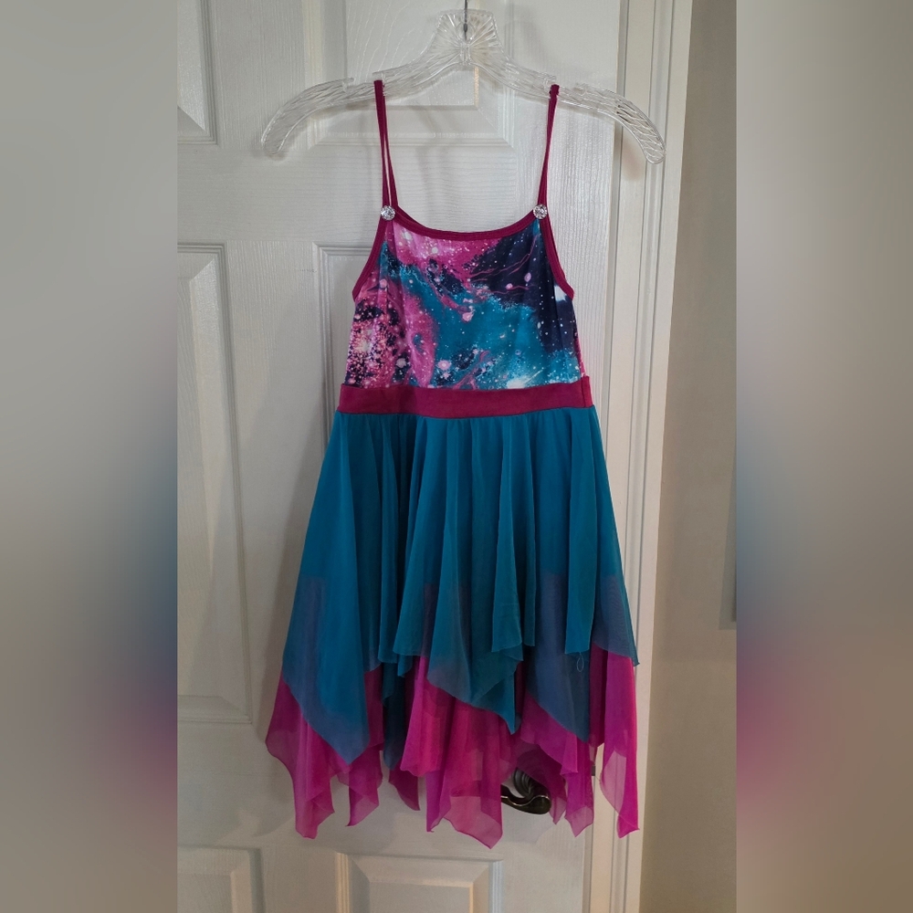 Placard Originals Girls Teal & Magenta Galaxy Dance Costume Dress
